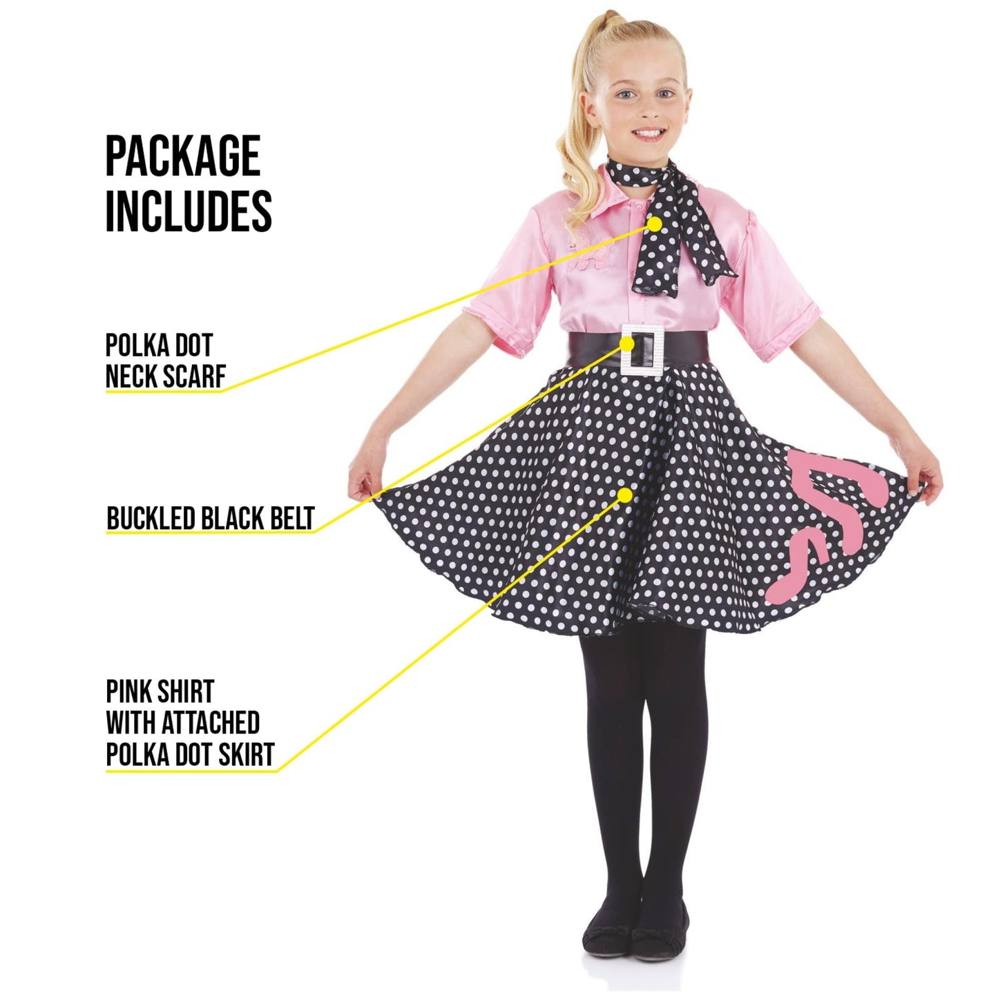 Fun Shack 50S Outfit For Girls, 50S Outfit Sock Hop Dresses For Girls, Poodle Skirts For Girls, 50S Costumes For Girls - X-Large