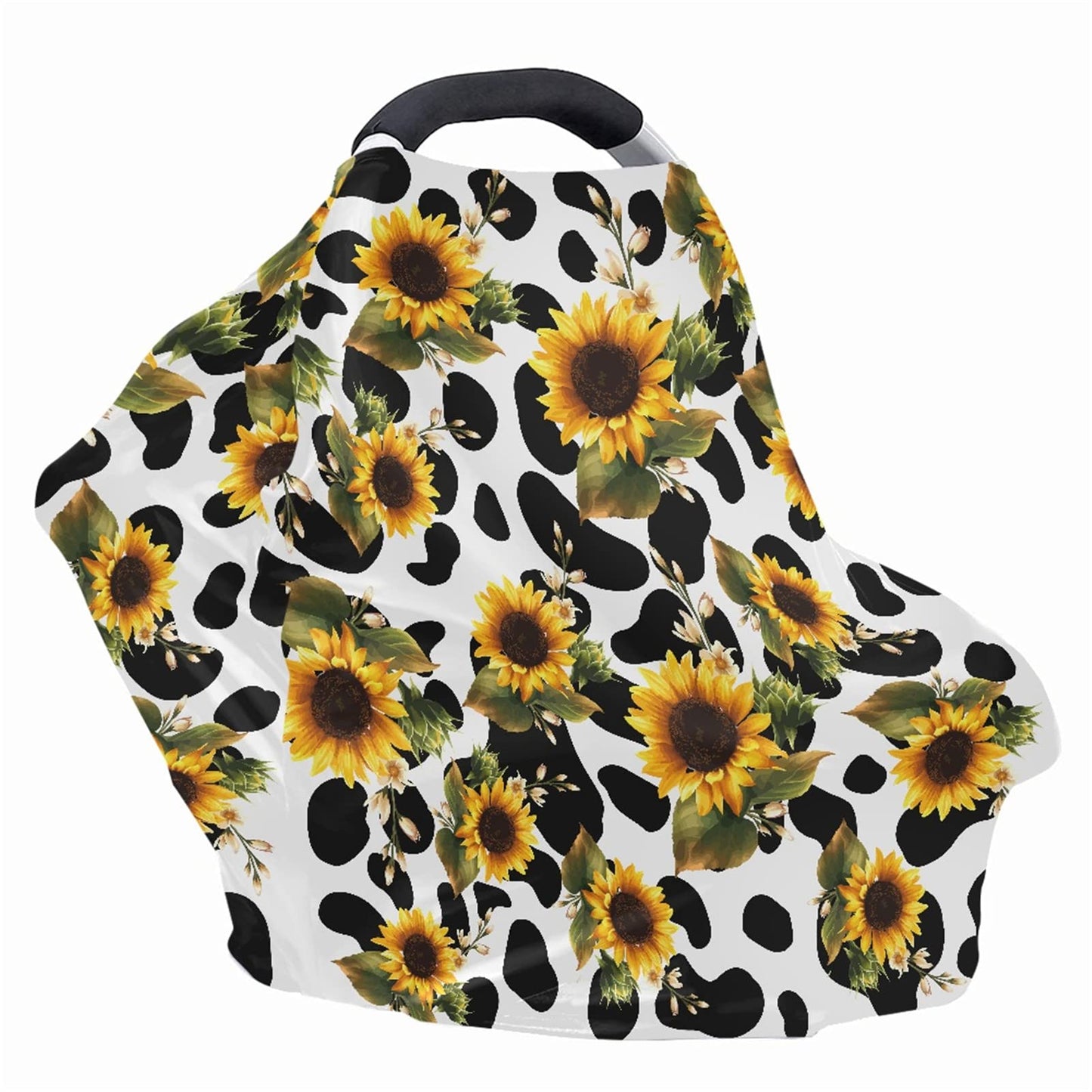 Ledback Novelty Cow Sunflower Print Stretchy Car Seat Cover For Babies,Nursing Cover Breastfeeding Cover,Soft Breathable Baby Ca