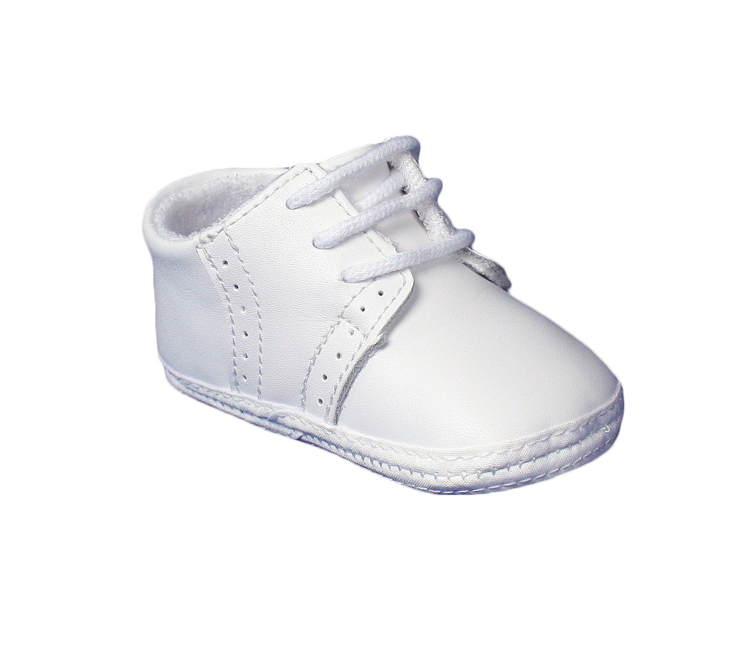 Baby Boys All White Genuine Leather Saddle Oxford Crib Shoe With Perforations - 1
