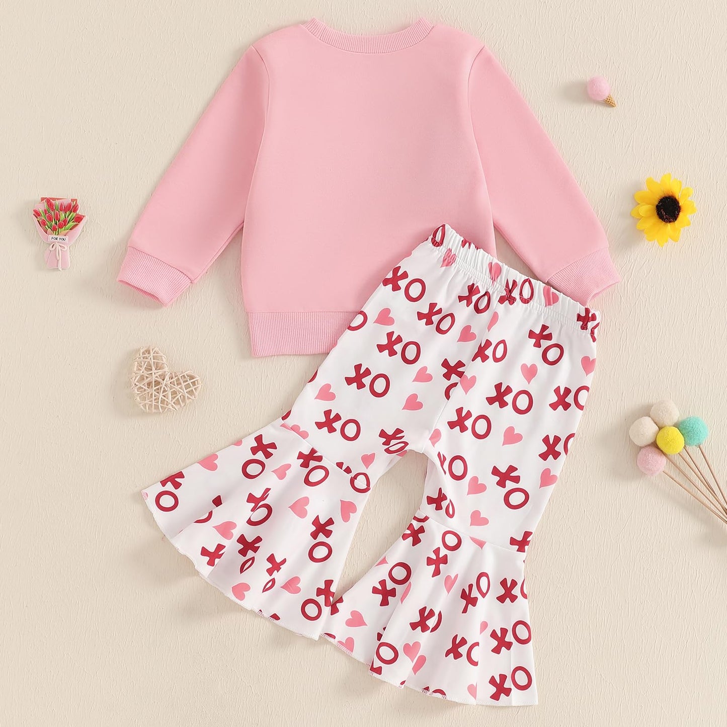Nokpsedcb Baby Boy Girl Cute Letter Embroidery Long Sleeve Sweatshirt And Elastic Long Pants Toddler Valentine Outfits (Pink Xox
