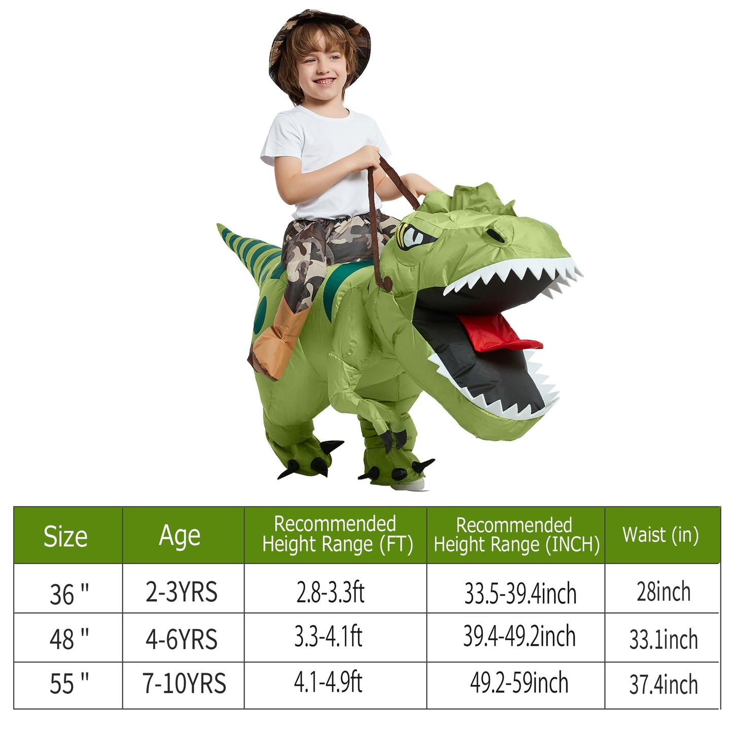 One Casa Inflatable Dinosaur Costume Riding T Rex Air Blow Up Funny Fancy Dress Party Halloween Costume For Kids (2-3 Yrs)