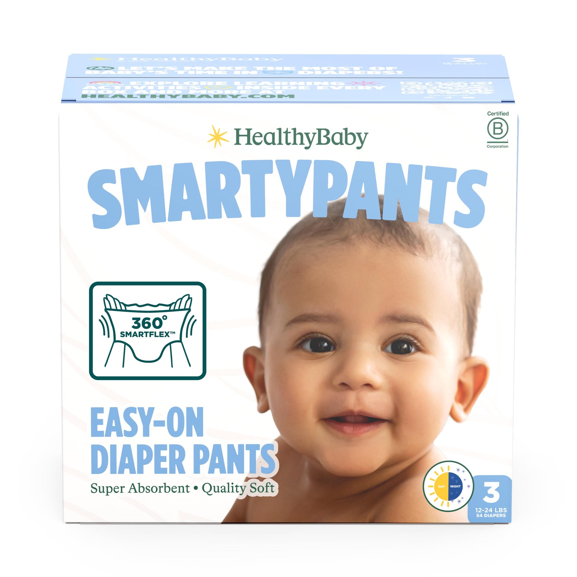 SmartyPants Pull Up Style Diapers | EWG Verified Safe & Plant-Based | Quilted 360 Waistband, Super Absorbent for Overnight Leak 