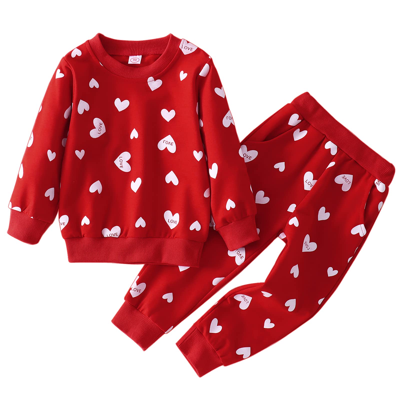 Cm C&M Wodro Toddler Girls Clothing Sets Valentine Fashion Sweatshirts Baby Fall Winter Outfits Heart Print Top And Pants(Pink,2