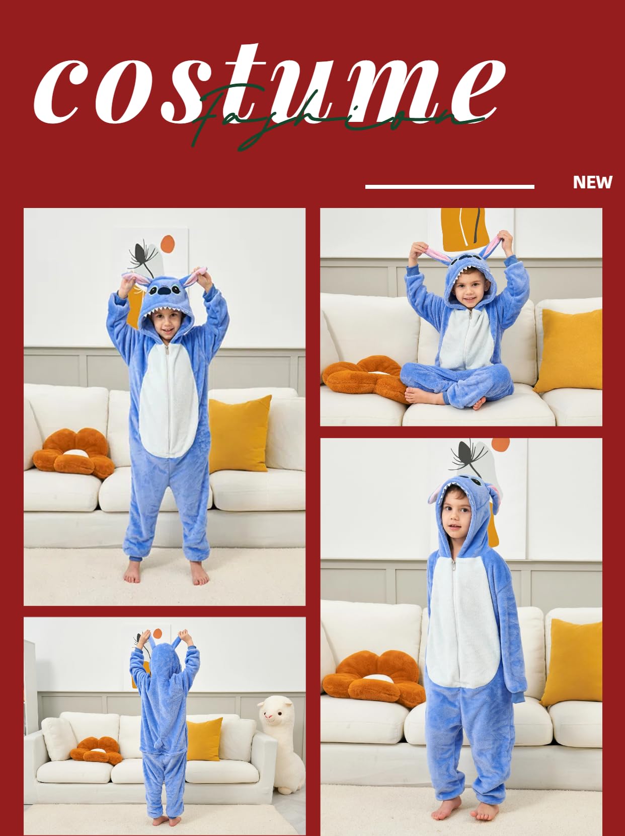 Xinhauli Unisex Kids Onesie, Flannel Cosplay Animal Costume Halloween Onesie Pajamas Home Clothing A-Blue