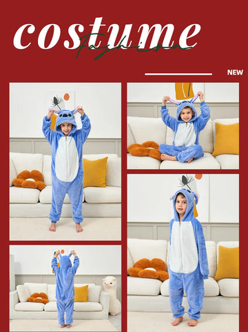 Xinhauli Unisex Kids Onesie, Flannel Cosplay Animal Costume Halloween Onesie Pajamas Home Clothing A-Blue