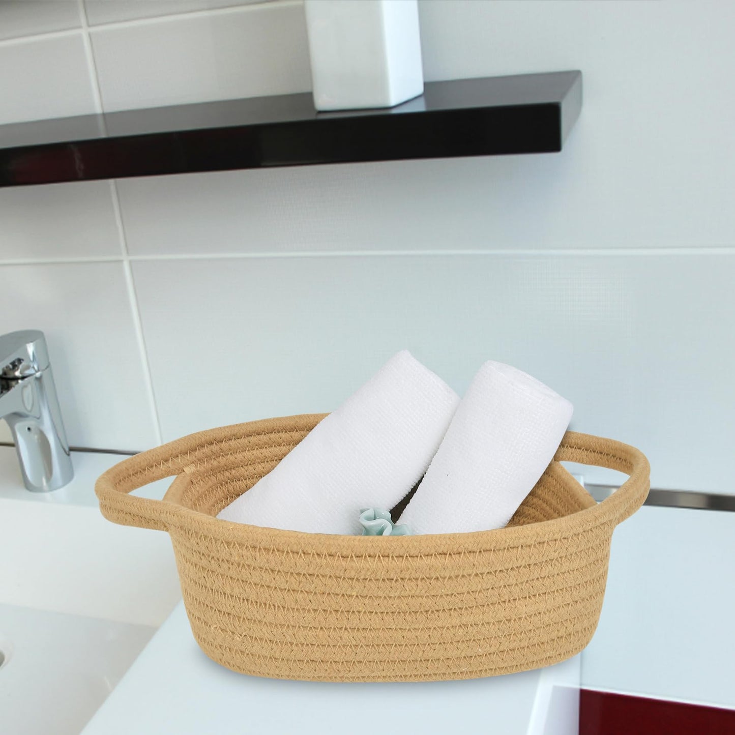 Abenkle Small Storage Basket, Mini Cotton Baby Basket, Cute Tiny Cotton Rope Woven Basket, Shelf Basket, Boho Decorative Toy Dog