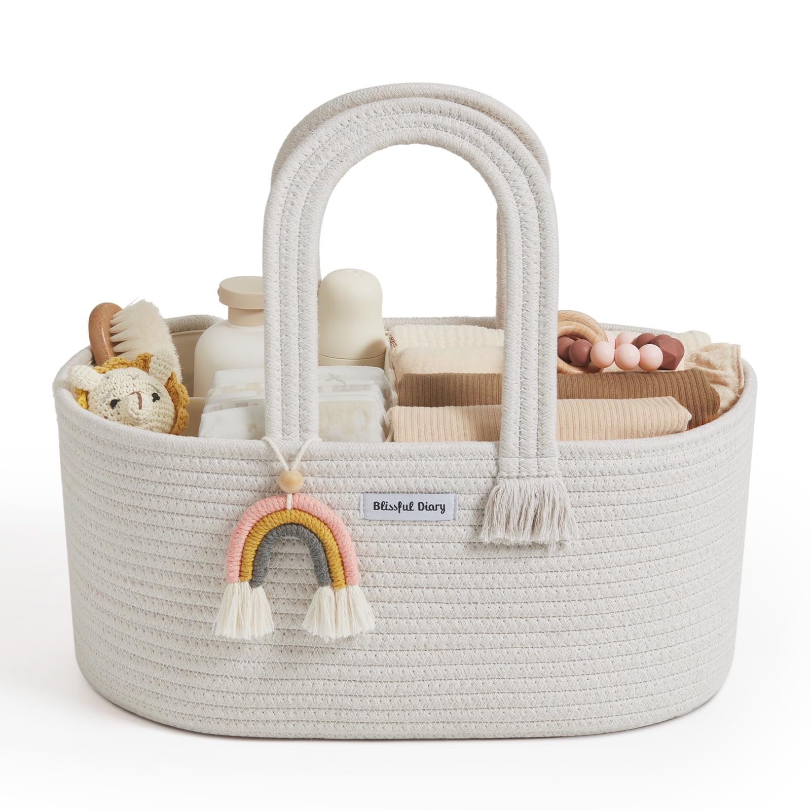 Blissful Diary Baby Diaper Caddy Organizer, Cotton Rope Diaper Caddy Basket, Oval Storage Basket, Gift for Baby Shower, Newborn 
