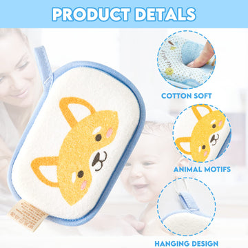 Hokoad Baby Bath Sponge, 2 Pack Cartoon Animal Style Baby Sponge For Bathing, Infants Bath Sponge Ultra Soft & Absorbent Natural