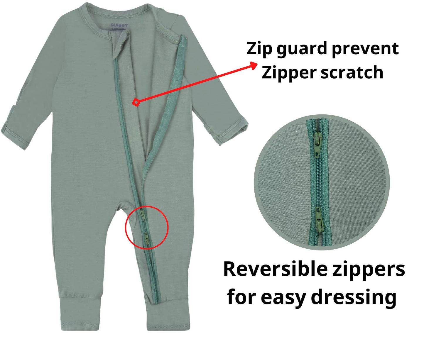 Guisby Unisex Baby Footlesspajamas With Zipper - Rayon Long Sleeve 3 Pack Sleepers 0-3 Months