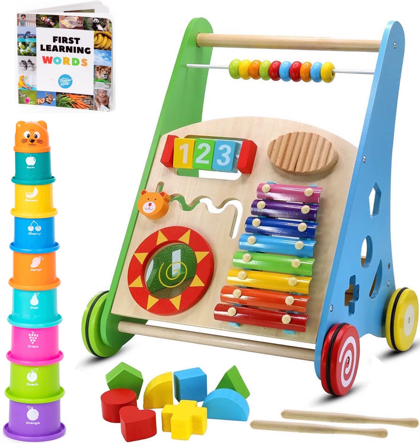 PIDOKO KIDS Wooden Baby Walker - Baby Activity Center Toys for 1 Year Old Boy Girl | Push Walker Toy For Babies - Baby Walkers F