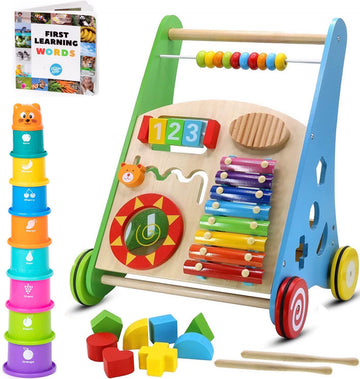 PIDOKO KIDS Wooden Baby Walker - Baby Activity Center Toys for 1 Year Old Boy Girl | Push Walker Toy For Babies - Baby Walkers F