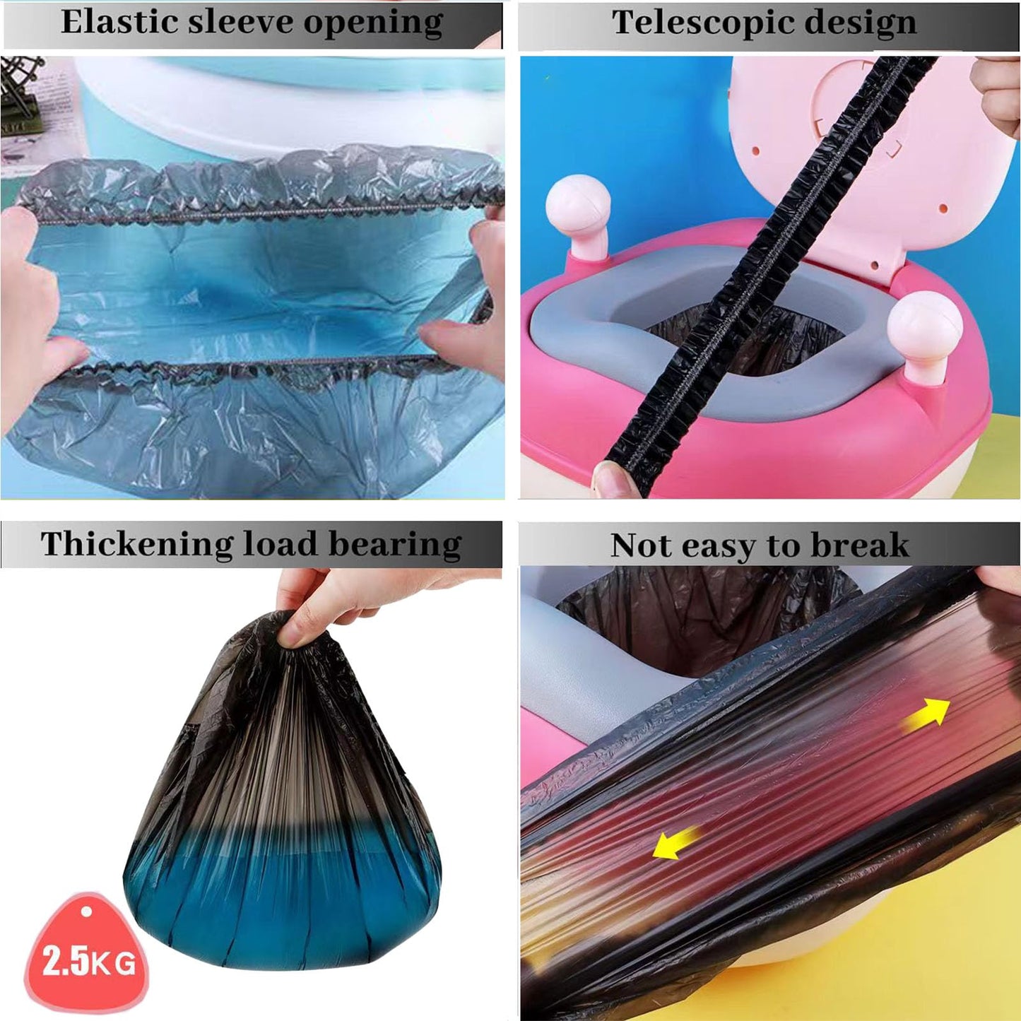 Ouliget Potty Chair Liners With Elastic, Portable Potty Training Bags, Potty Refill Liners Disposable For Toddlers Kids And Baby