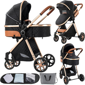PU Leather 2 in 1 Baby Stroller Reversible Portable Standard Baby Stroller Convertible Pushchair Infant Buggy Baby Carriage Fold
