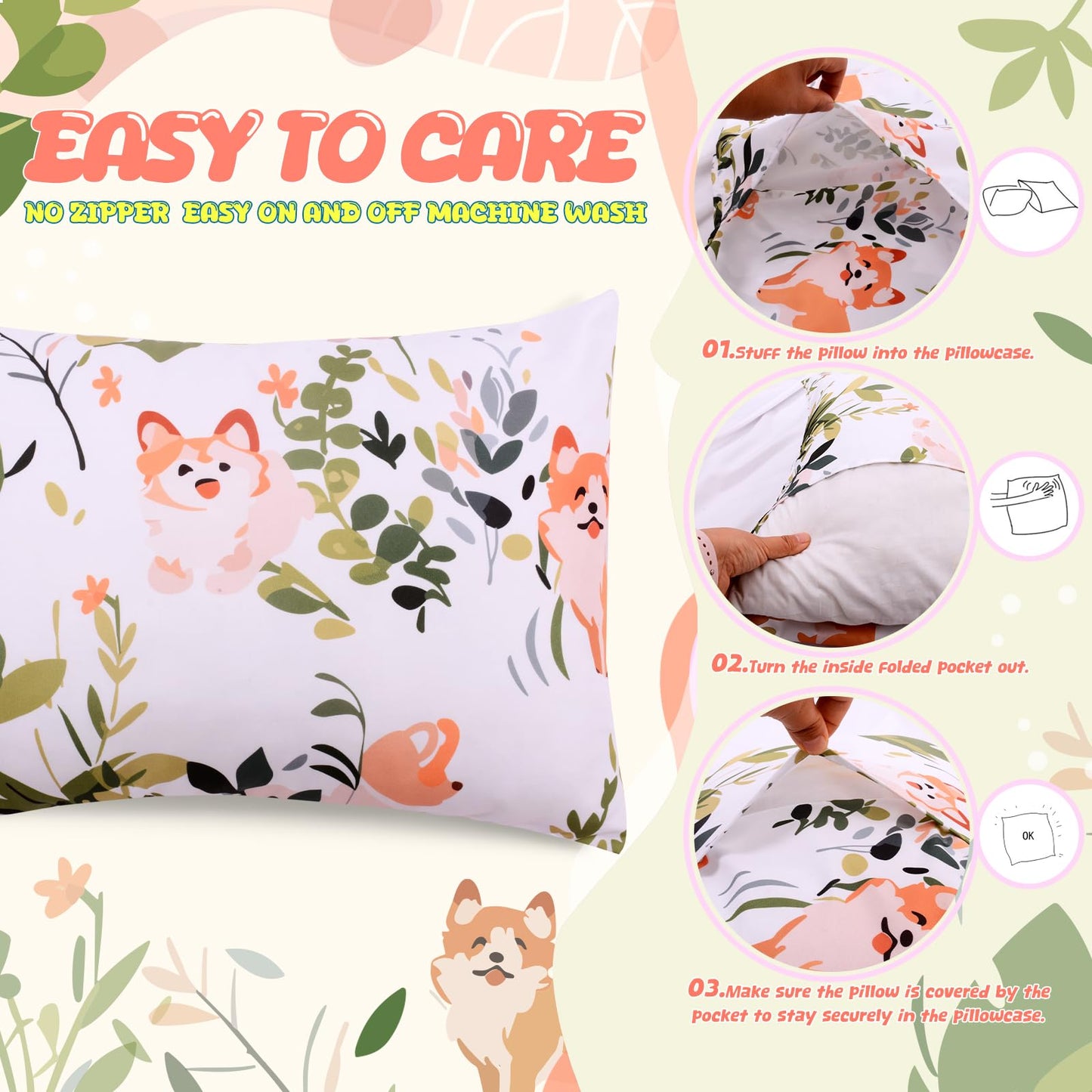 Cloele Kids Toddler Pillowcase Envelope Travel Pillowcase Baby Pillow Cover Fits Pillows Sized 12X16 Or 13X18-1 Pack Pet Dog Sma