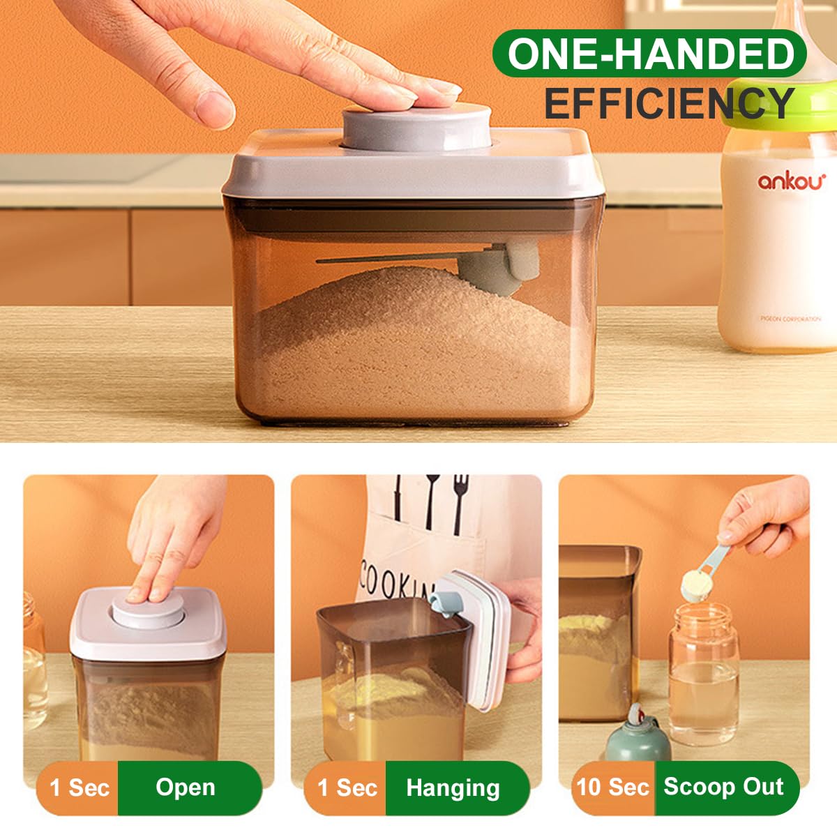 Ankou Airtight Formula Container-1000Ml/400G Formula Dispenser With Lids, Bpa-Free Food Storage Containers, One Button Handy Mil