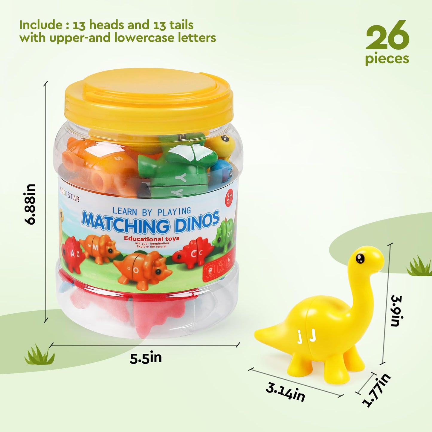 GKDOMS ABC Letters Matching Dinosaur Toys, Double-Sided Alphabet Learning Toy Childrens Day Gifts for Kids : Uppercase Lowercase
