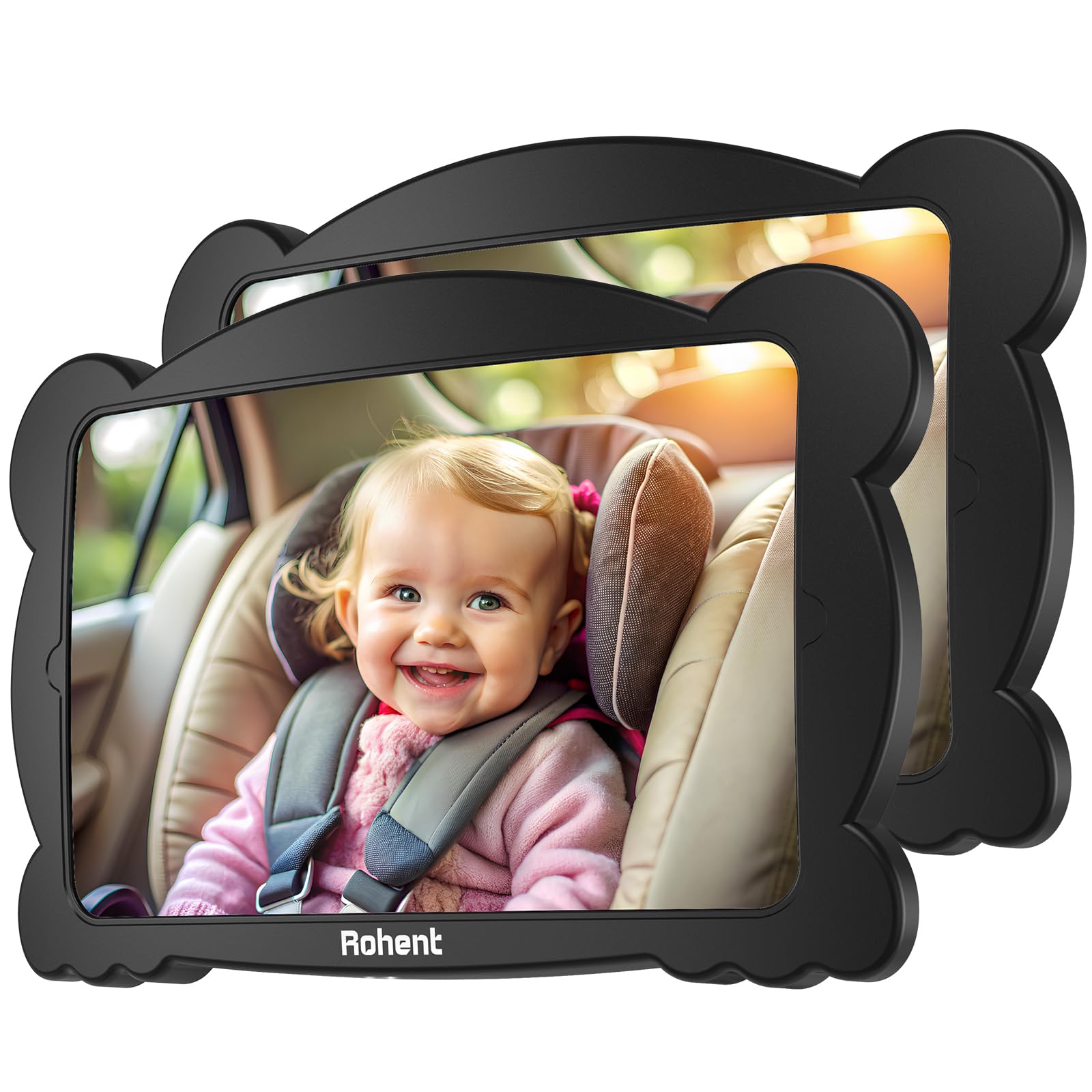 Adjustable 360 Baby Car Mirror 2-Pack - Shatterproof, Easy Installation, Dual Pack For Rear-Facing Seats - Safety Mirror For Inf