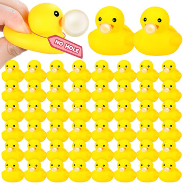 DEEKIN 24 Pcs Yellow Rubber Ducks 2.2 Inch Blow Bubbles Duck Bath Toy with Sealed Plug No Hole Waterproof Relieve Stress Fidget 