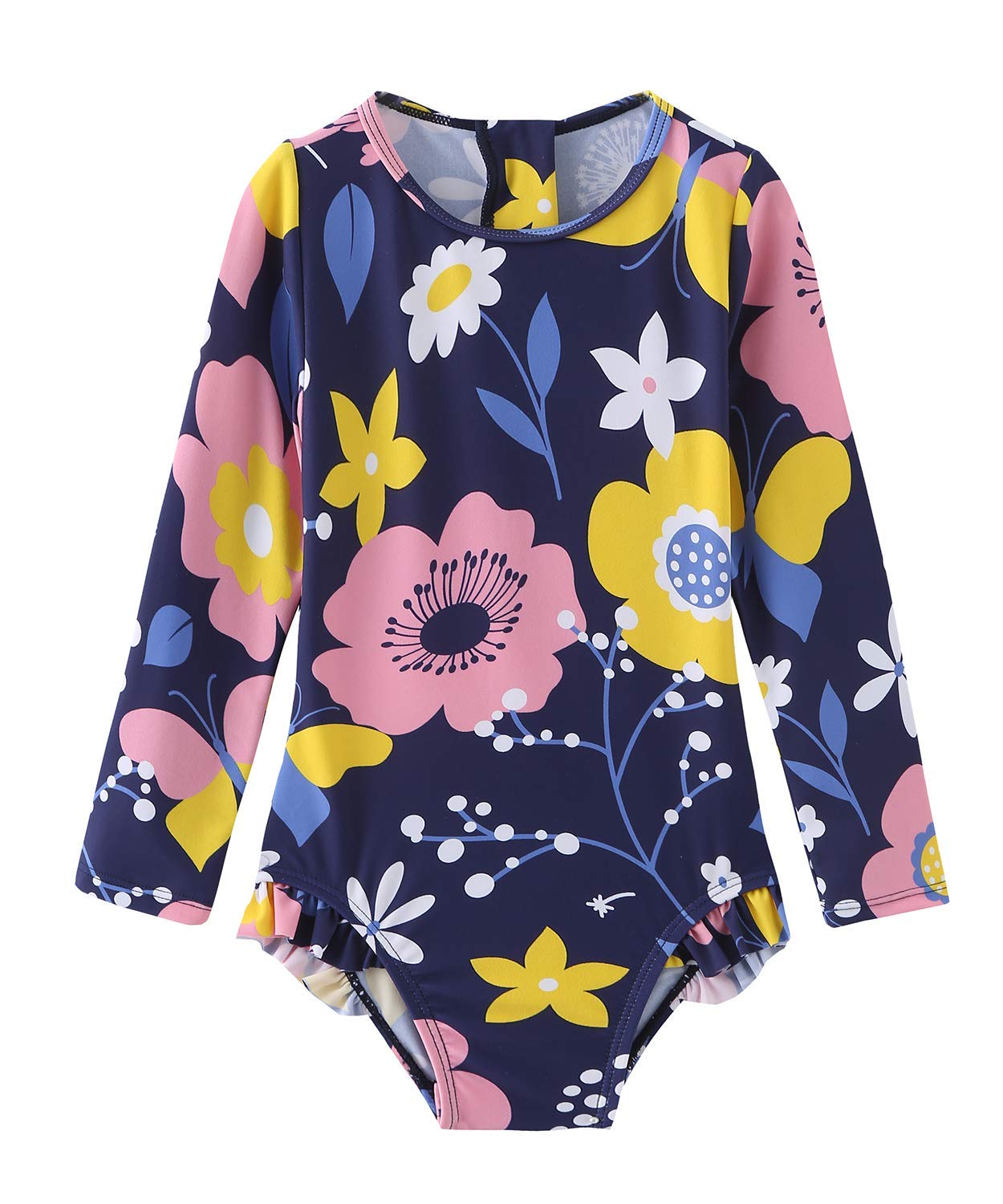 Baby Girls Long Sleeve Bathing Suits One Piece Swimsuits For Kids Sun Protection Rash Guard Swim Shirts Floral 18 Months