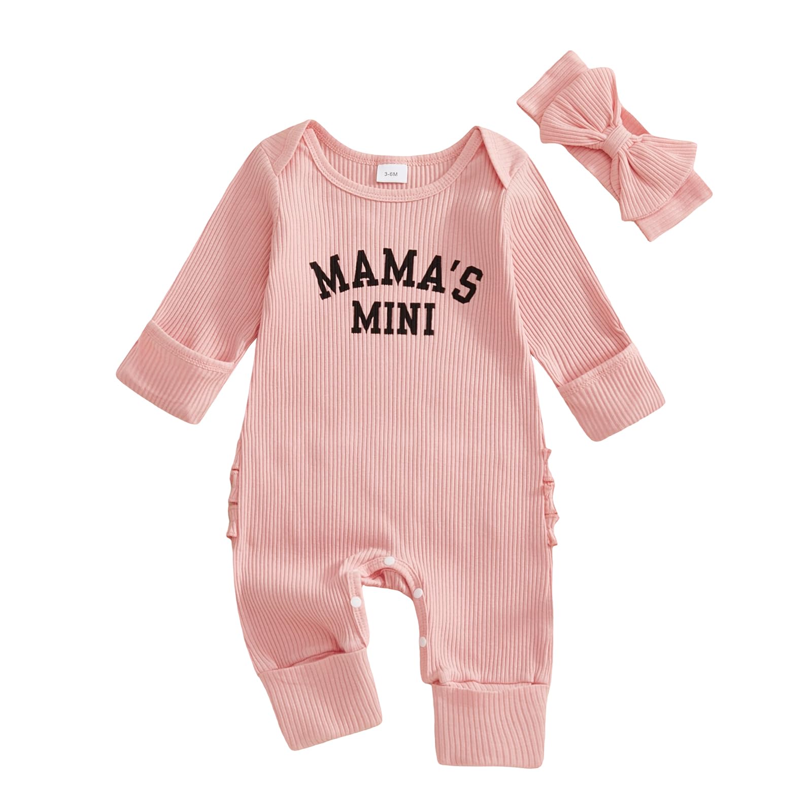 Mieeyali Mamas Mini Baby Girl Outfit Newborn Outfit Girl Mommys Girl Jumpsuit Knit Romper Preemie Coming Home Clothes (Pink Mama