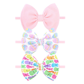 Yanjie Easter Bows For Baby Girls Rabbit Egg Bow For Newborn Infant Easter Bunny Ears Hairbands Nylon Pink Bow Headband Easter H