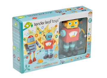 Tender Leaf Toys - Robot Construction - 17 Pieces Wooden Construction Set to Build and Stack 3 Robot in Endless Variations - Dev