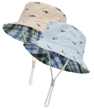 Durio Baby Bucket Sun Hat Toddler Hats Boys Summer Sun Hats For Kids Beach Hat 2Pack Beige/Blue 6-12 Months