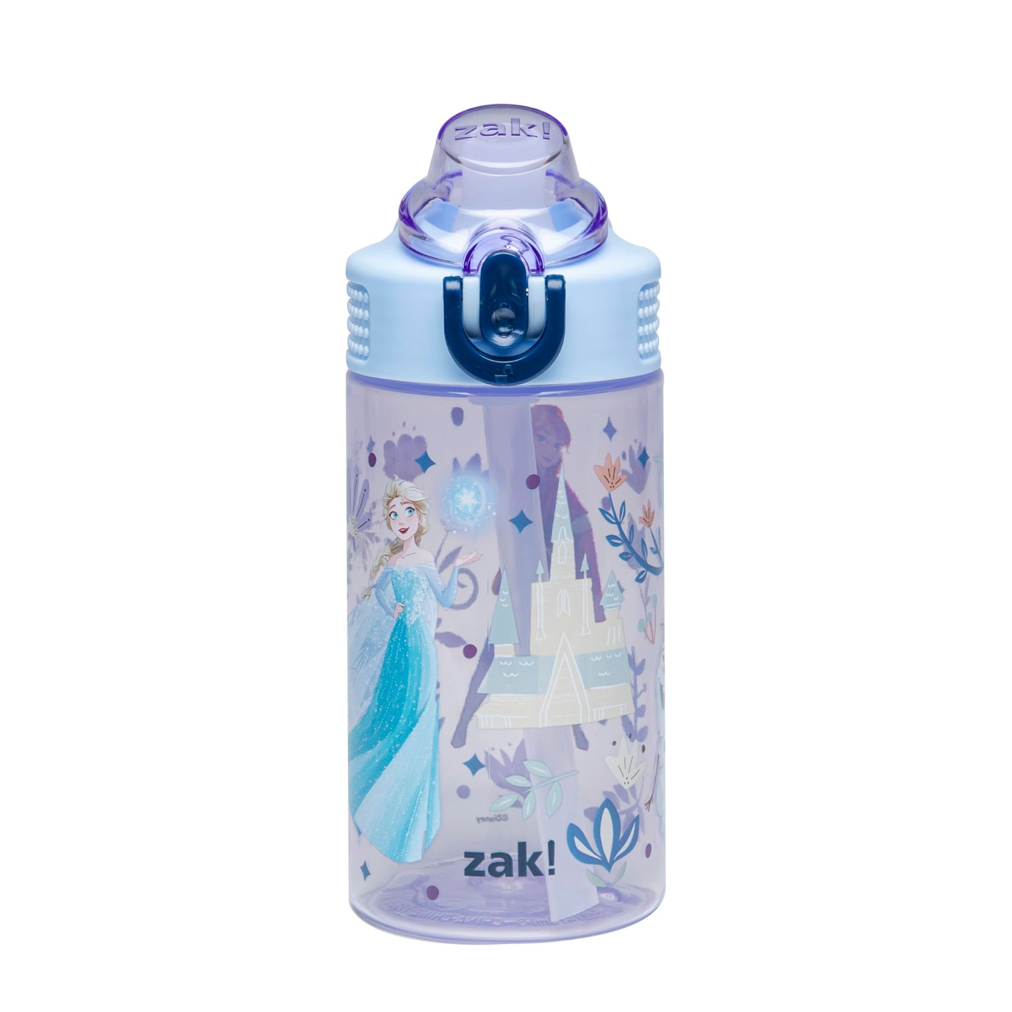 Zak Designs Disney Frozen Sage Kids Water Bottle For School or Travel, 16oz Durable Plastic Water Bottle With Straw, Handle, and