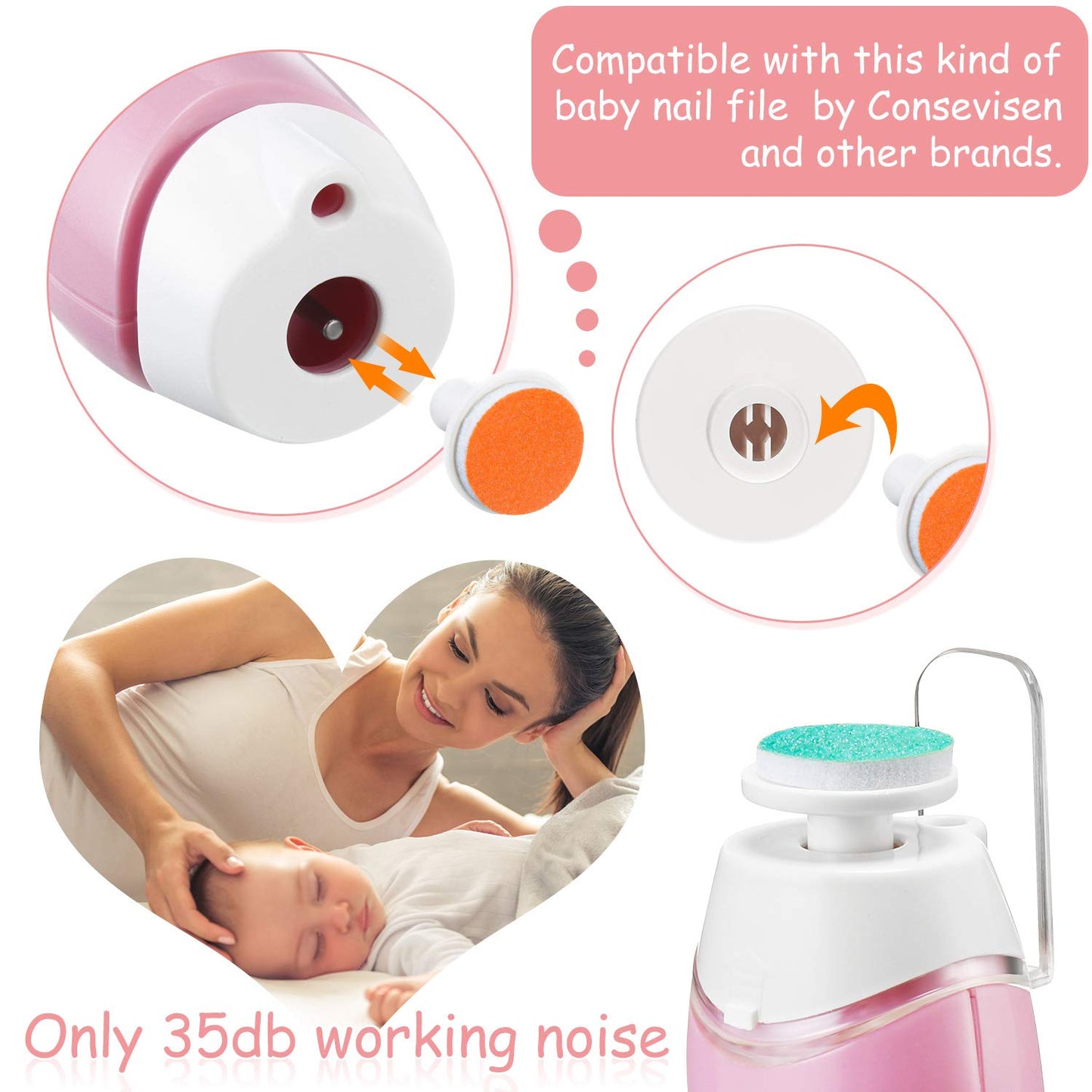 24 Pieces Baby Nail File Pads Nail Trimmer Replacement Pads Electric Baby Nail Grinding Heads For Standard Electric Kid Nail Tri