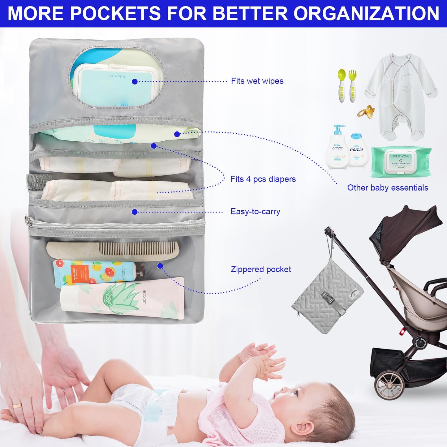 Supromomi Diaper Tote: Large Mom Bag With Travel & Hospital Use, Twins/2 Kids Ready, Grey