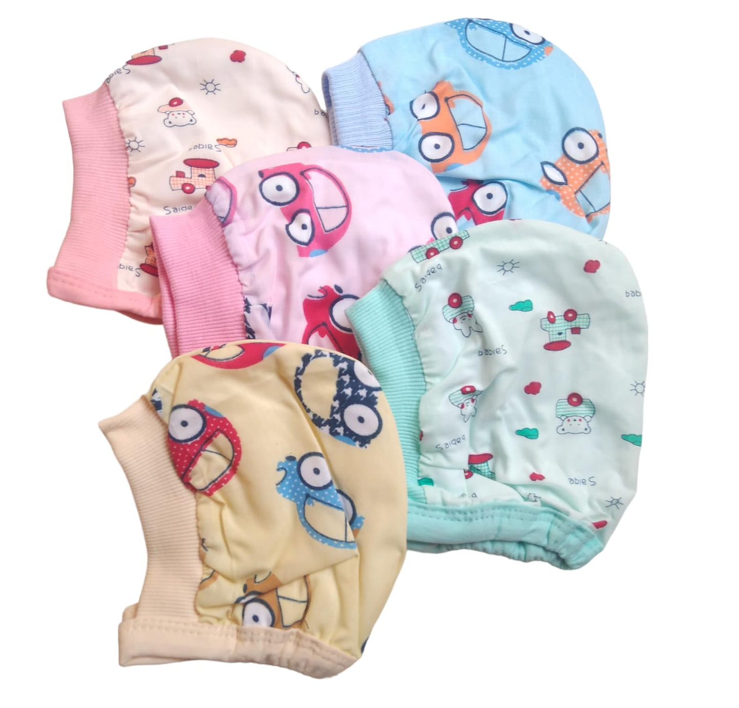Waterfowl New Born Baby Boys & Baby Girls Soft Cotton Caps Set Of 5 (03 Months) Multicolour