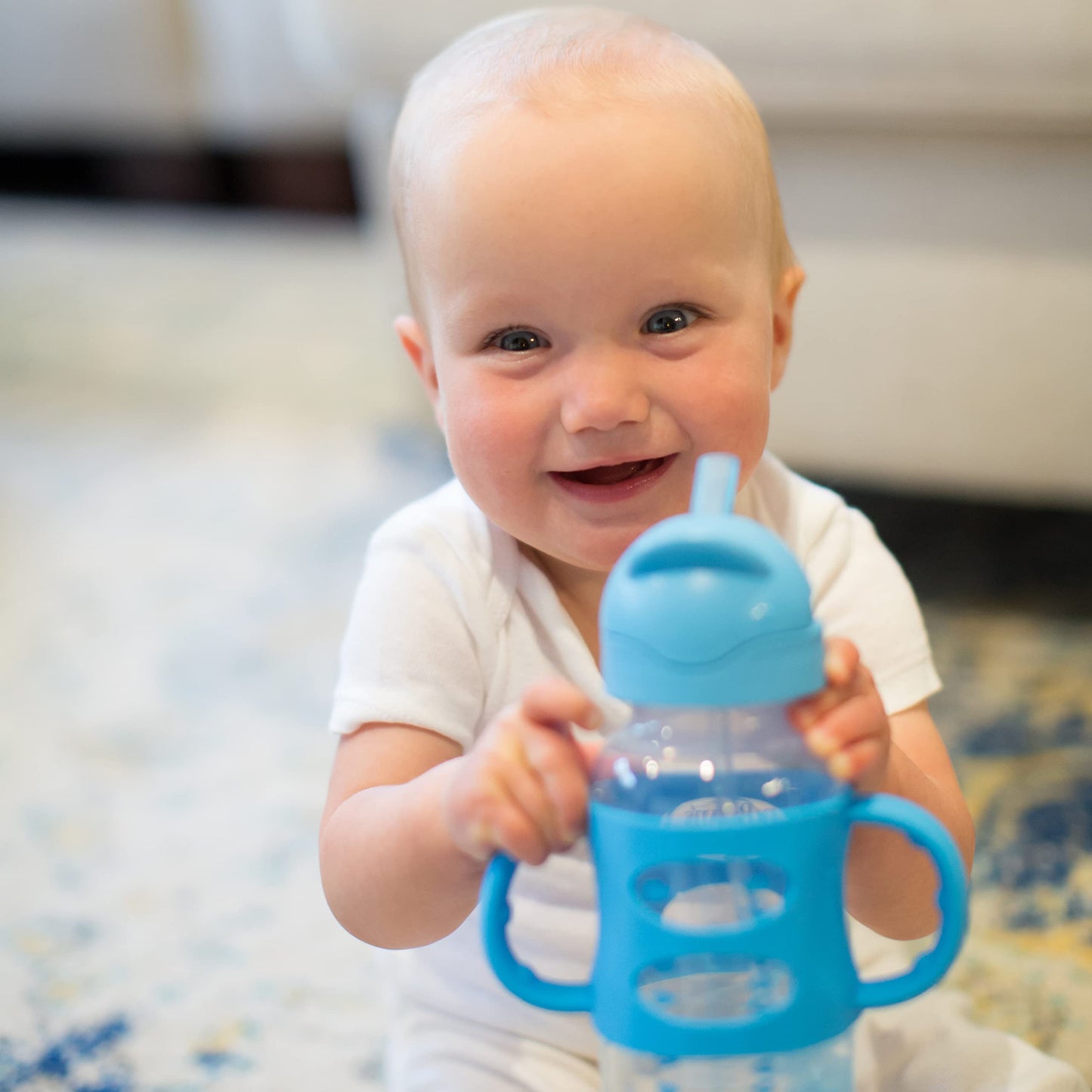 Dr. Brown?S? Milestones? Wide-Neck Sippy Straw Bottle With 100% Silicone Handles, 9Oz/270Ml, Blue, 1 Pack, 6M+
