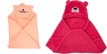 CTMKIDS Baby Wrap with Cap for Kids 74x74 cm  Peach & Baby Hooded Cum Wrap Blanket for Kids 92x66 cm  Carrot