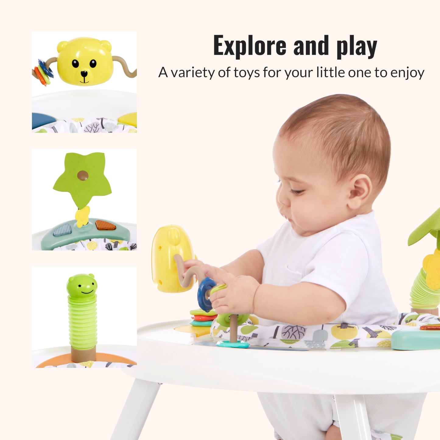 Dream On Me Curio Sit N Seek Baby Activity Center in Lime, 2 in 1 Activity Center and Play Table with 3 Detachable Toys and Musi
