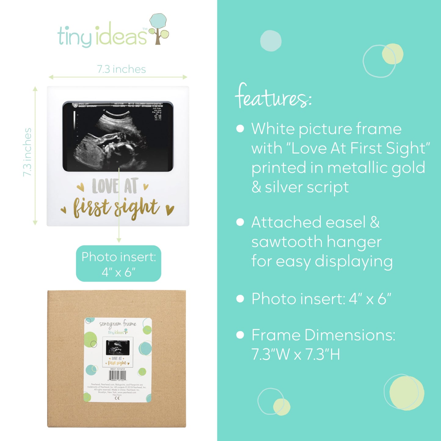 Tiny Ideas Love At First Sight Sonogram Picture Frame, Gender Neutral Ultrasound Keepsake, Ideal Pregnancy Gift, Baby Shower And