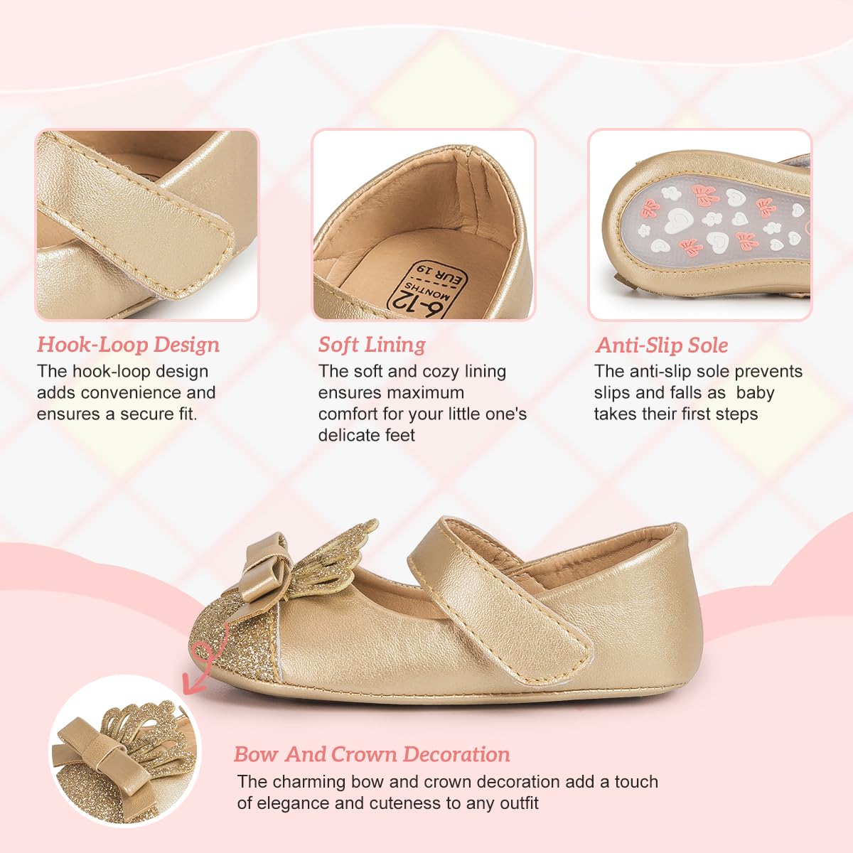 Kidsun Infant Baby Girls Mary Jane Shoes Soft Sole Ballet Slippers Bow Princess Newborn Dress Wedding Flat Shoes