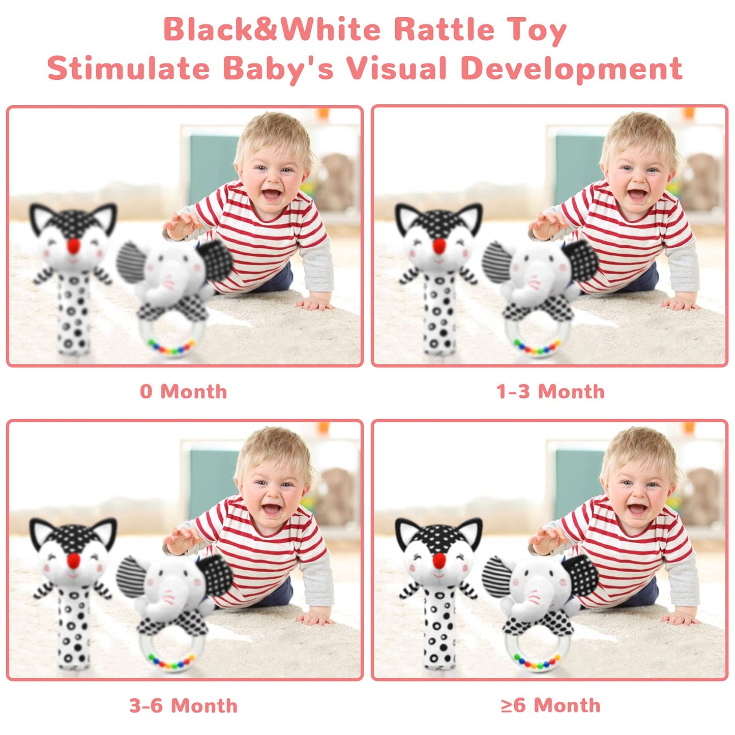 Baby Rattles 0-6 Months Newborn Toys Infant Toys 0-6 Months Rattles for Babies 0-6 Months Baby Toys 0-6 Months, Black and White