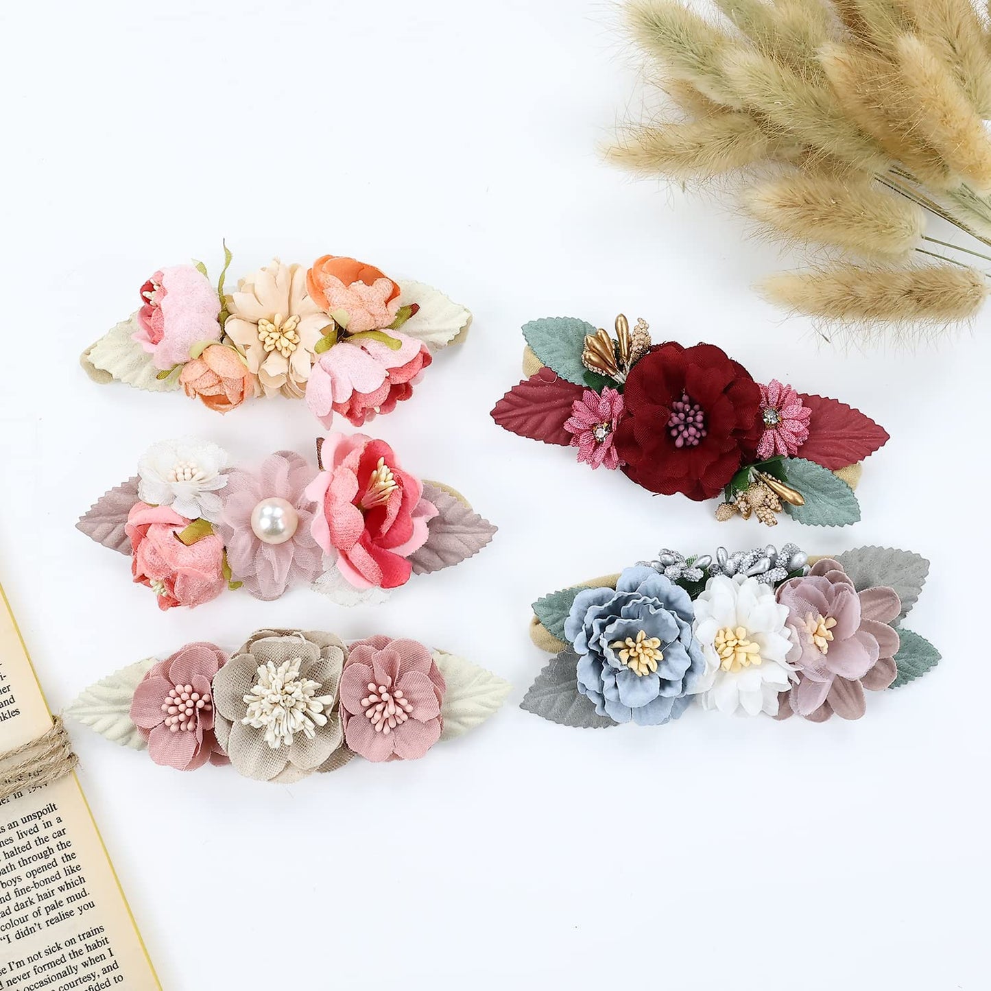 Cinaci 5 Pieces Super Stretchy Soft Baby Flower Nylon Headbands Floral Crowns Tiaras Hairbands Hair Accessories For Baby Girls N
