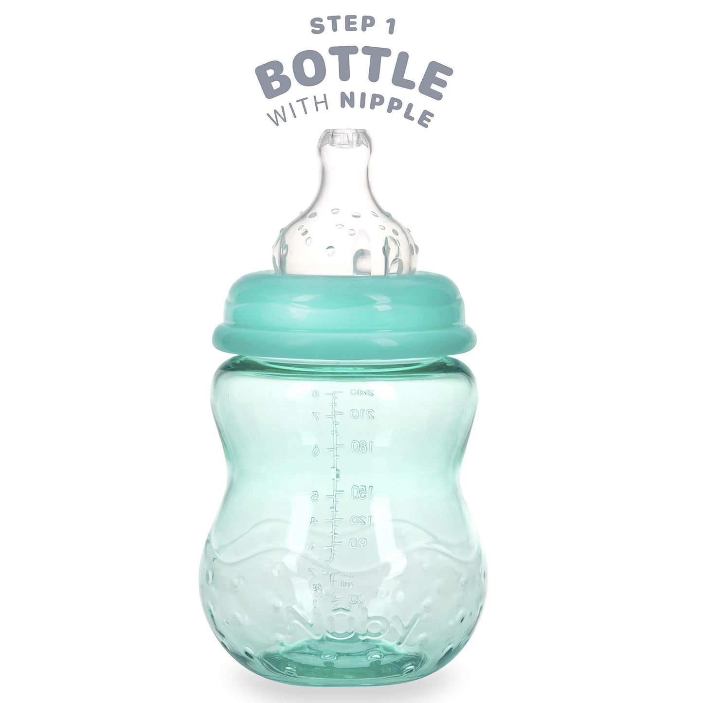 Nuby 3 in 1 Baby Bottle to Training Sippy Cup - 8 Oz Toddler Cups Spill Proof with Soft Spout, Nipple & Removable Grip Handles -