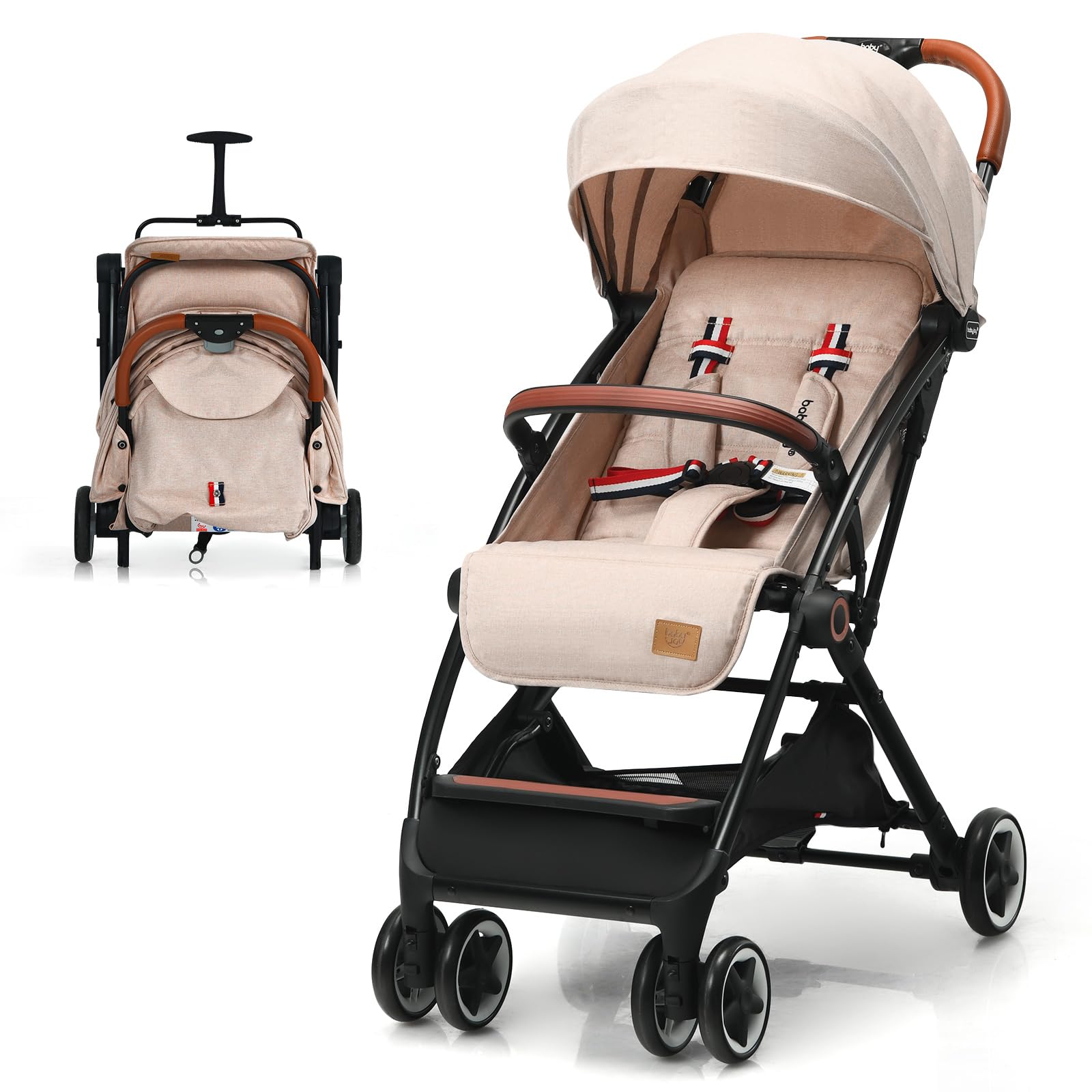 BABY JOY Lightweight Baby Stroller, Compact Toddler Travel Stroller for Airplane, Infant Stroller w/ 5-Point Harness, Adjustable