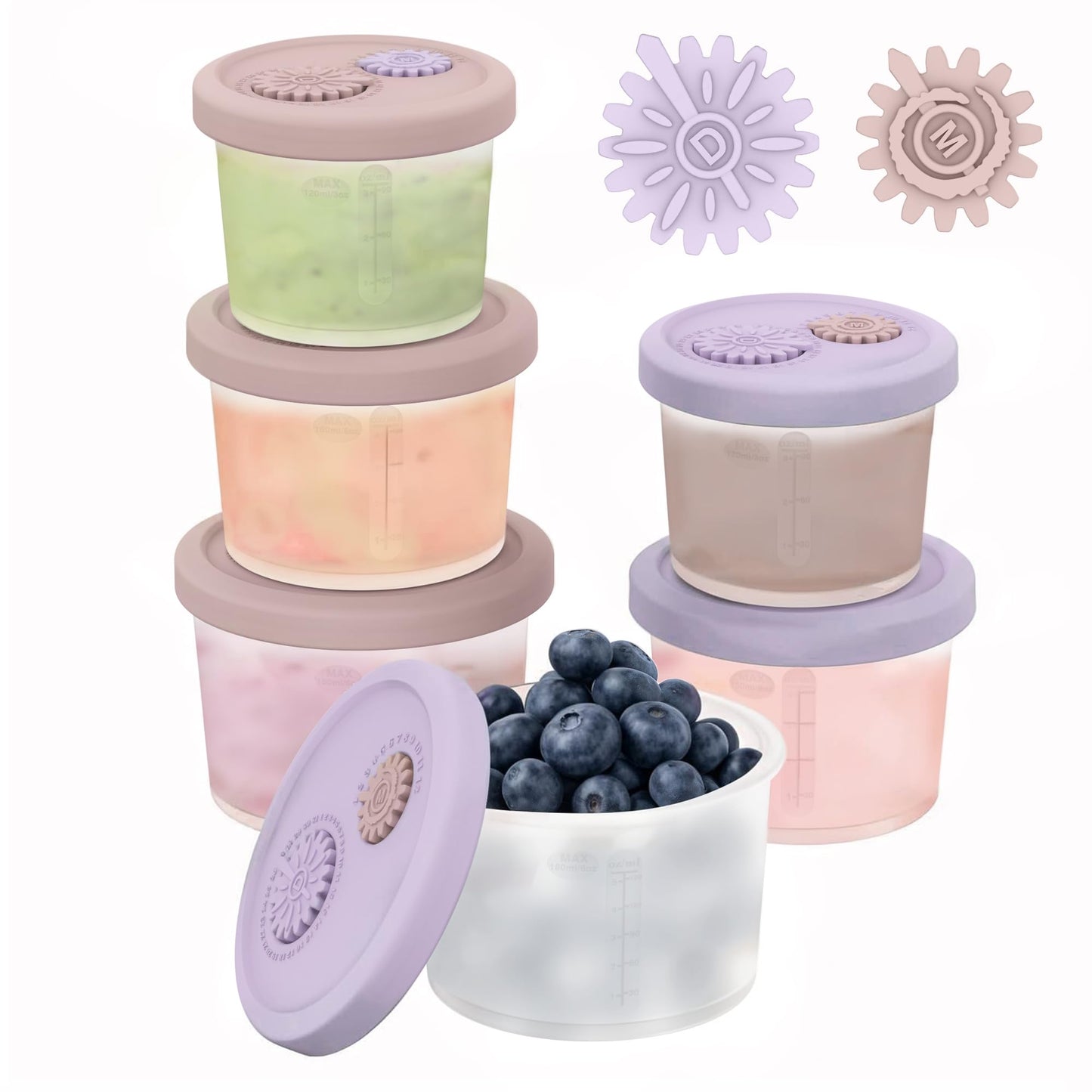 Btrfe Reusable Silicone Baby Food Containers With Date-Tracking Lids | 6-Pack Shatterproof, Freezer & Dishwasher Safe | 3 Sizes