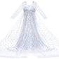Luxury White Princess Dress Costumes With Shining Long Cape Girls Birthday Party 7-8 Years