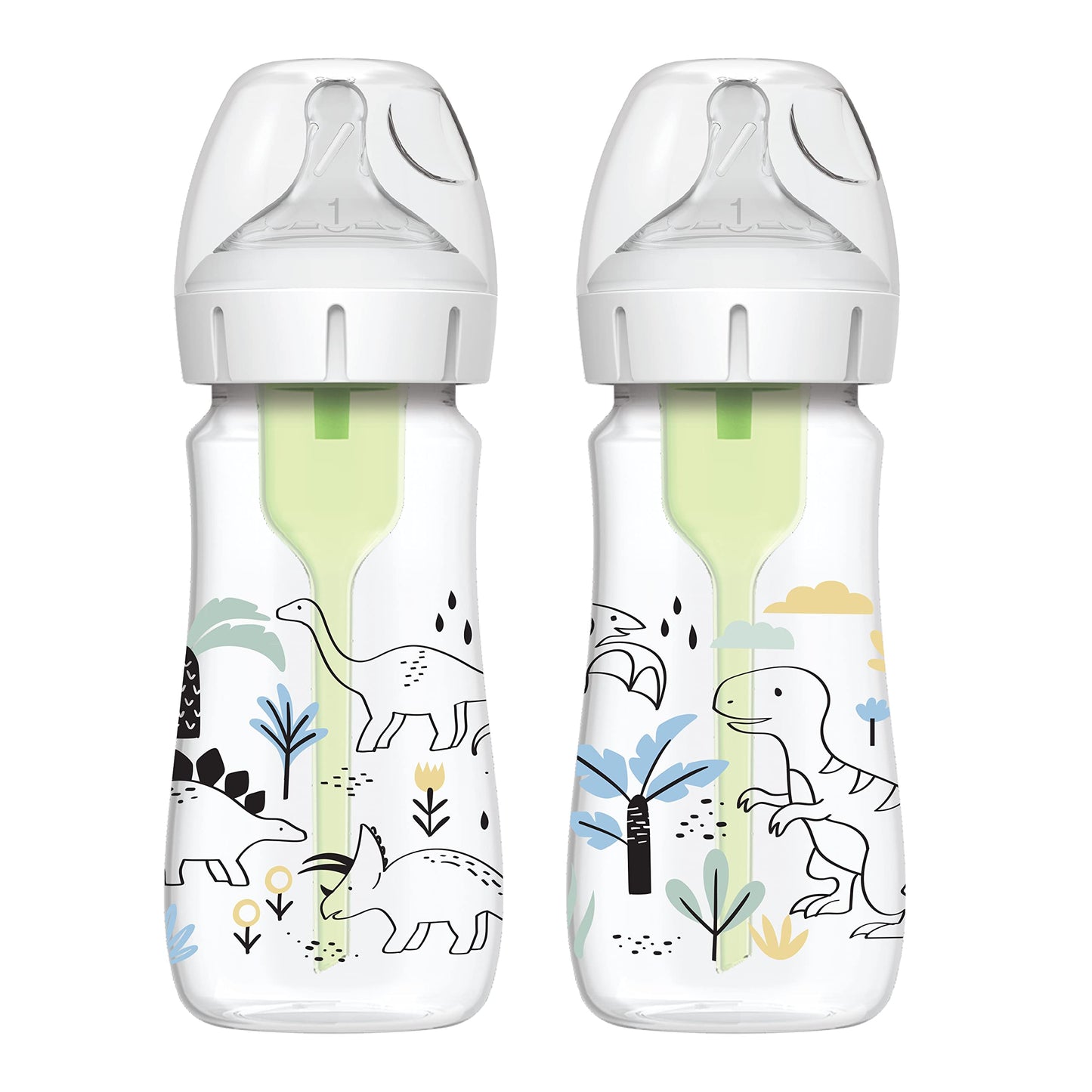 Dr Browns Natural Flowa Anti-Colic Options+A Wide-Neck Baby Bottle Designer Edition Bottles, Dino Decos, 9Oz270Ml, Level 1 Nippl
