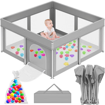Foldable Playpen for Babies and Toddlers, 50  50 Portable Playard with Carry Bag & 50 Ocean Balls, Indoor & Outdoor Baby Fence w
