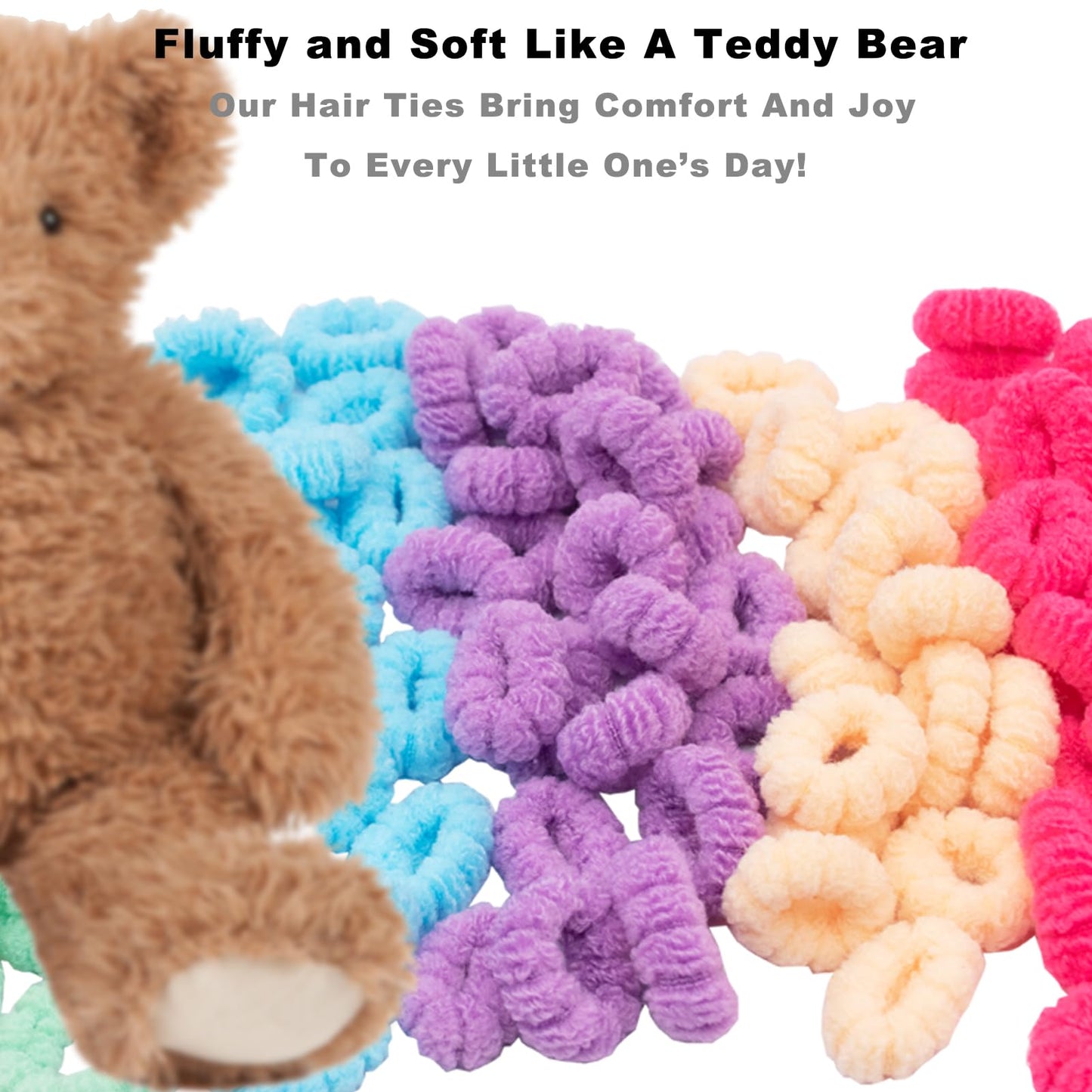 Seamless Fluffy Hair Ties For Kids,100 Psc Baby Hair Ties,Seamless Cotton Toddler Hair Ties,Soft Hair Ties For Little Girls And
