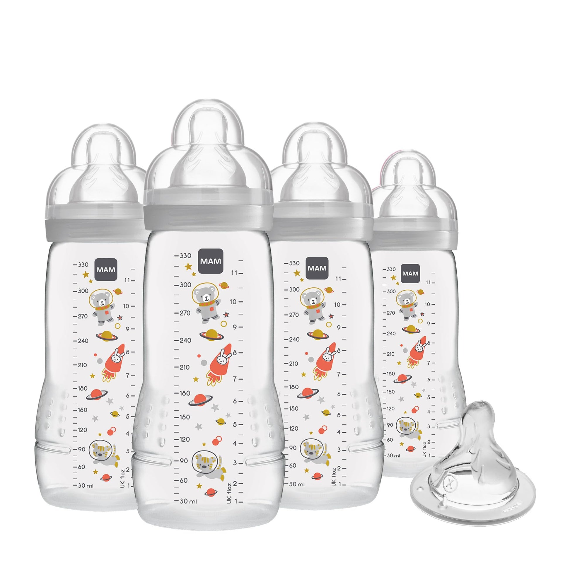 MAM Easy Active Baby Bottles 11 oz with Bonus Nipple, Fast Flow Skinsoft Silicone Nipple with Wide Neck Ergonomic Design, Easy t