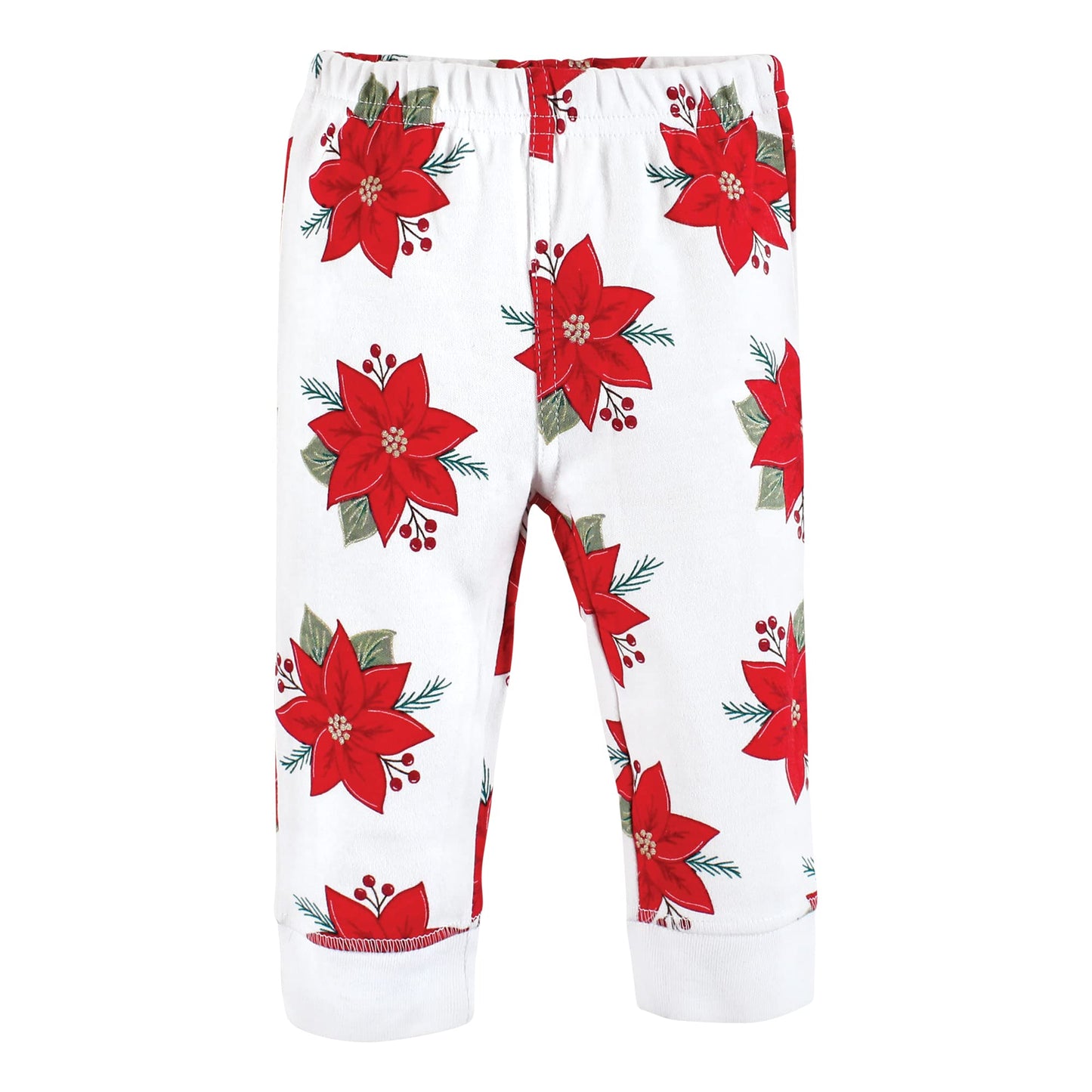 Hudson Baby Unisex Baby Cotton Pants And Leggings, Poinsettia, 3-6 Months