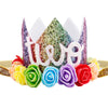 Maticr Baby Girl Glitter 1 2 3 First Birthday Rainbow Flower Crown Hat Floral Tiara Headband For Photo Prop (Letter Two)