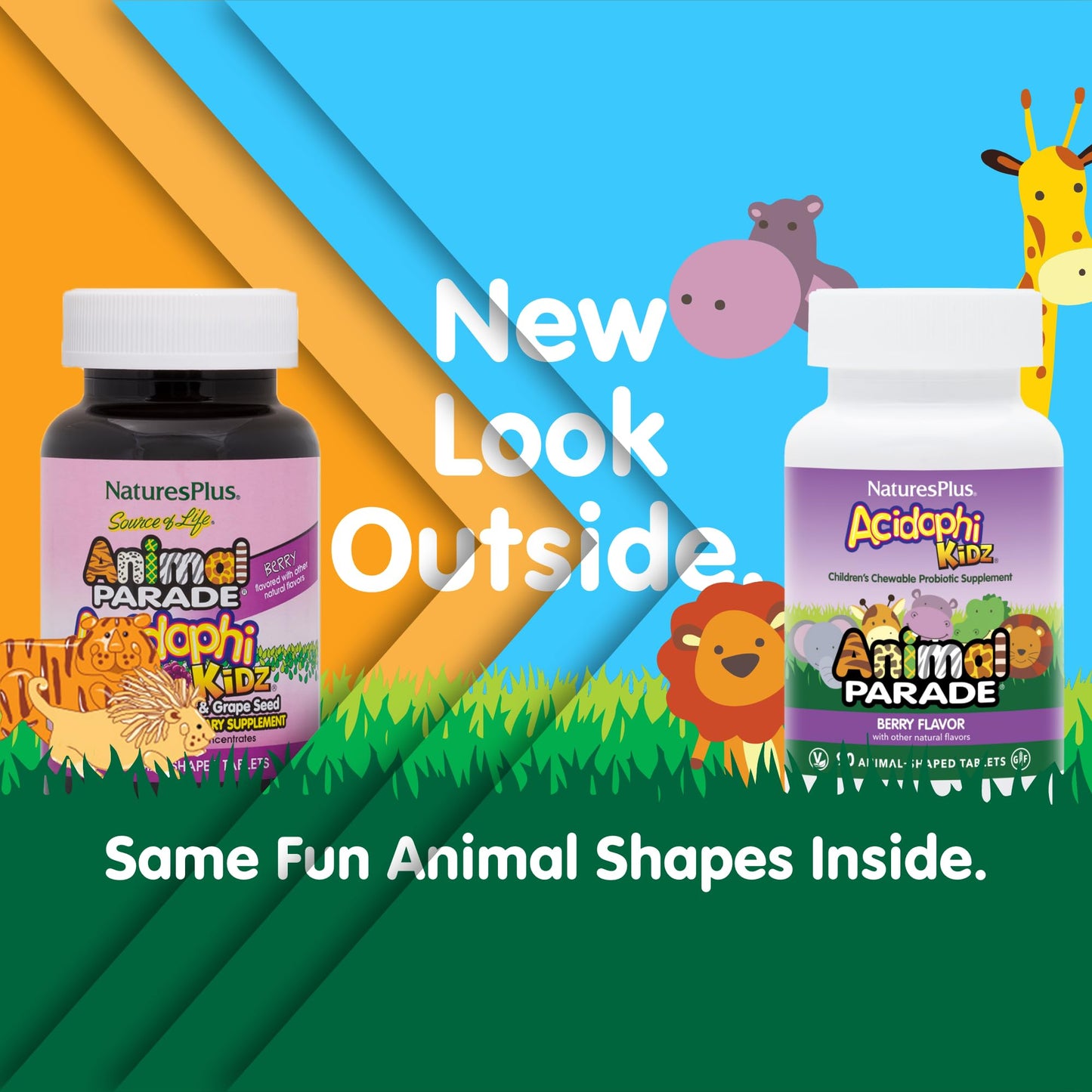 Naturesplus Animal Parade Acidophikidz, Berry Flavor - 90 Chewable, Animal-Shaped Tablets - Pack Of 2 - With Probiotics, Fos & G