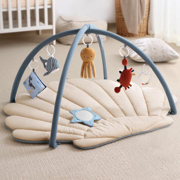 Blissful Diary Shell Baby Play Gym Mat, Softer & Enlarged Tummy Time Mat W 6 Detachable Toys For Sensory & Motor Skill Developme